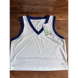 Prince Tennis Tank Top Shirt Wmn XL White Blu Fashion V Neck Crop Pickleball NEW